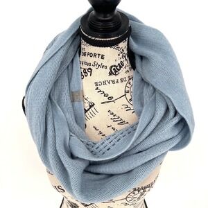 Calvin Klein Infinity Scarf Dusty Blue Knit Lattice Trim Loop Neck Warmer EUC